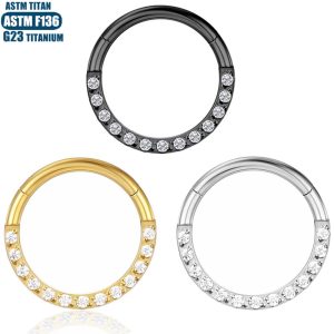 G23 Titanium Alloy Nose Ring with Front Zirconia, Open Ring Hinge Piercing Jewelry, Ear Bone Ring