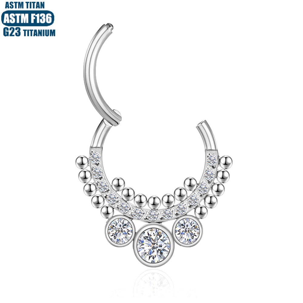 Titanium Alloy 1.2x12mm Seamless Nose Ring with Zircon Bead Cluster – Cartilage & Septum Jewelry for Women Men - Image 3