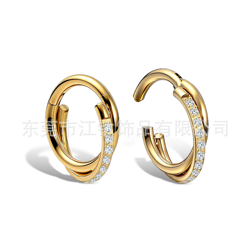 G23 Titanium Nose Ring Double-Layer Cross CZ Diamond Ring ASTM F136 Body Piercing Jewelry Earrings - Image 5