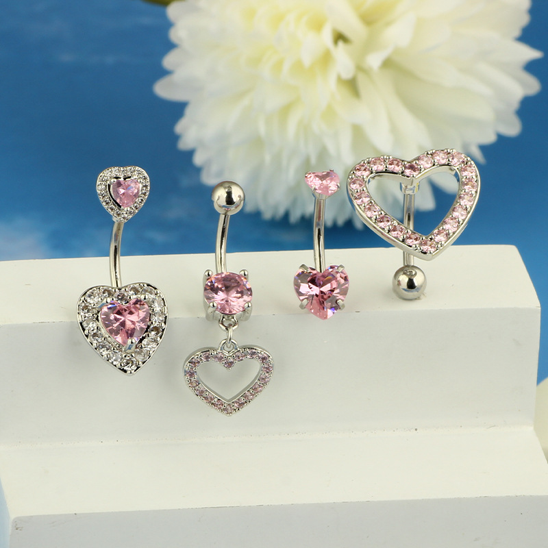 Heart-shaped Zircon Nail Ring - Fashion Straight Pink Love Nail Ring for Piercing in Stock - Image 4
