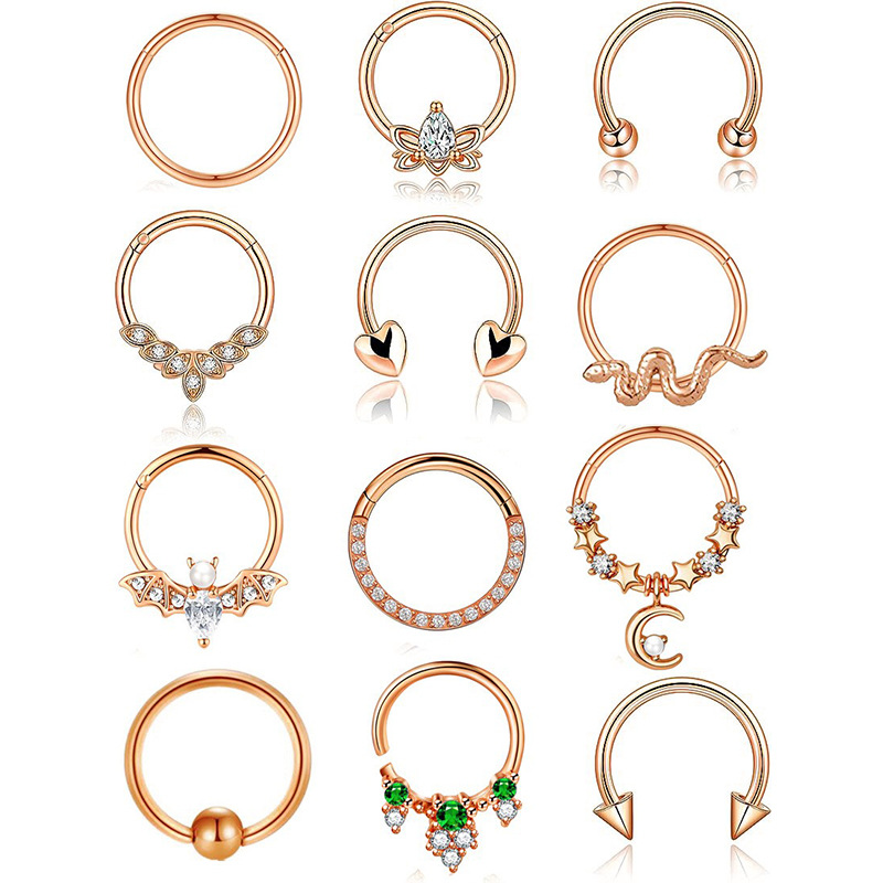 12Pcs Stainless Steel Open Nose Ring Set European American Bat Zircon Earrings Nose Stud Piercing Jewelry - Image 2