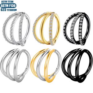 F136 Titanium Hinge Nose Ring Zircon Nasal Septum Ring Three-layer Two-color Seamless Ring Piercing Jewelry Earring