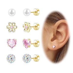 Stainless Steel Flower Screw Disc Earrings Zircon Ear Bone Nails Creative Fashion Body Piercing Jewelry