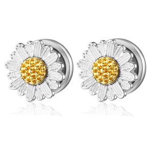 European American 2022 Auricle Hollow Chrysanthemum Ear Plug Stretcher - 16mm 18K Gold Plated Stainless Steel Ear Piercing Jewelry