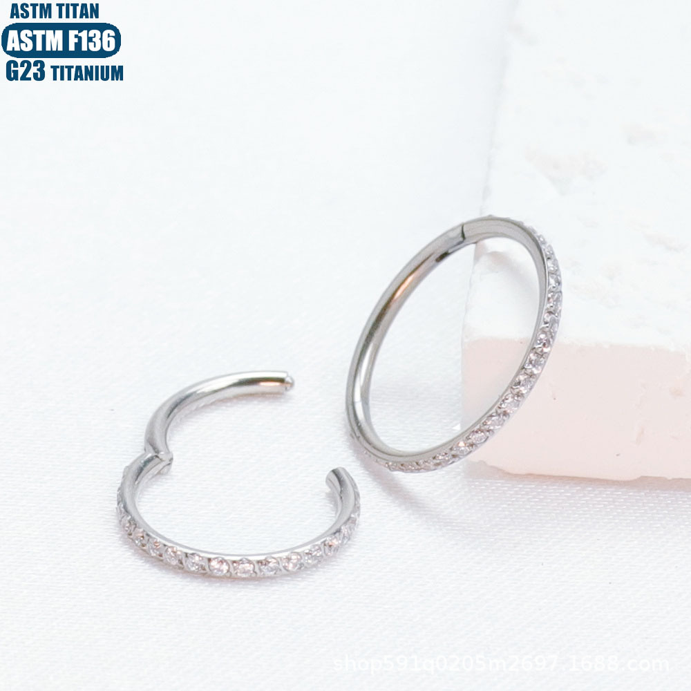 F136 Titanium Alloy Nose Ring Implant Grade CNC Seamless Ring Ear Bone Stud CZ Zircon Earrings - Image 3