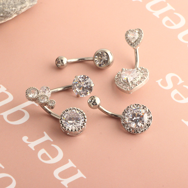Stainless Steel Heart Navel Ring with Copper Inlaid Zircon - Rose Gold Belly Button Jewelry - Image 4