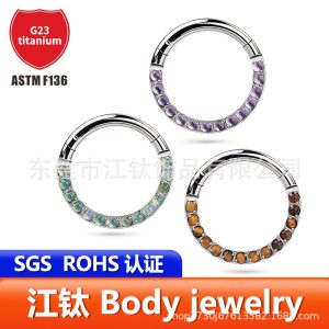 G23 Titanium Nose Ring Closed Ring with Natural Stone Inlay for Cartilage Piercing