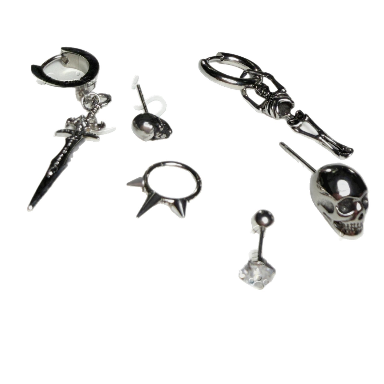 Satan's Child Titanium Steel Skull Cross Ear Studs Cartilage Tragus Lobe Piercing Set - Image 5