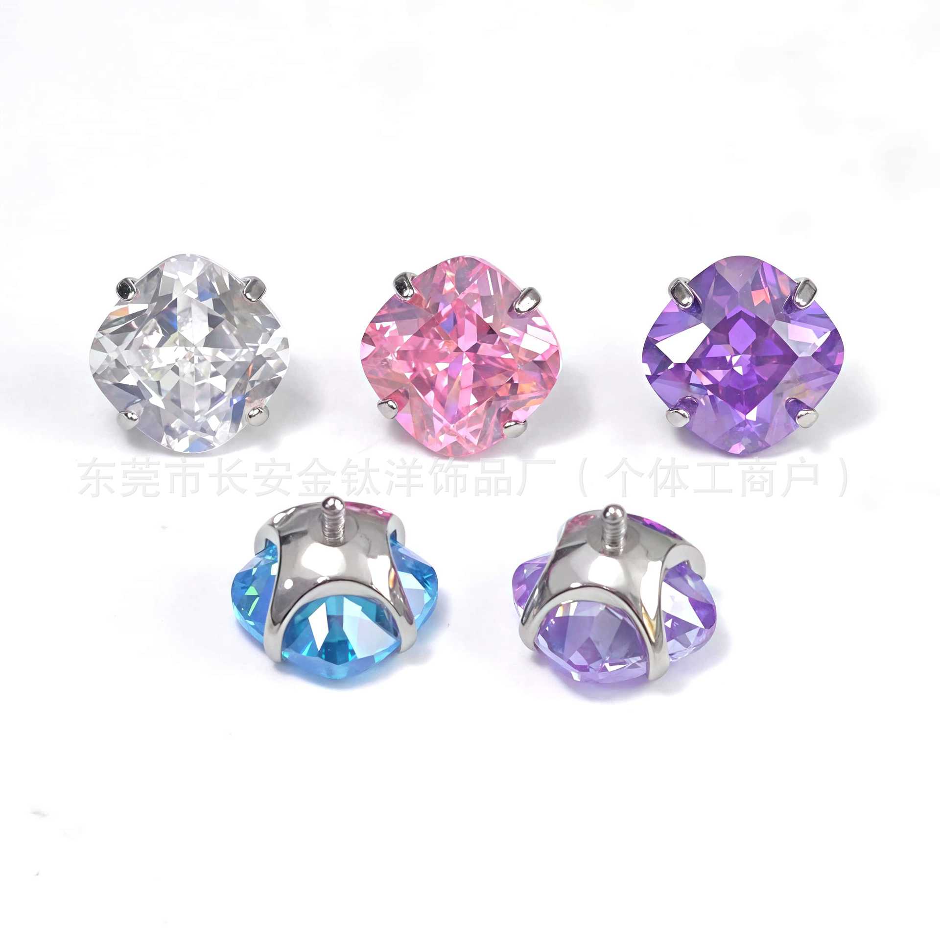 F136 Titanium Round Bottom Fat Square Zircon Inlaid 5A Zircon Lip Nose Ear Bone Nail G23 Titanium Alloy Piercing Jewelry - Image 4