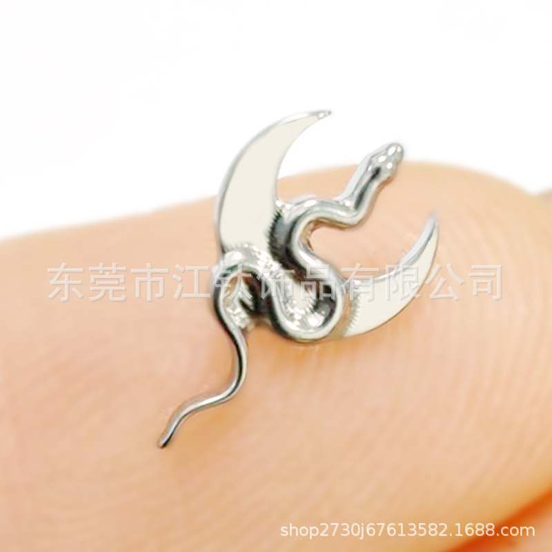G23 Titanium Moon Snake Ear Cartilage Stud Earring - ASTM F136 Surgical Piercing Jewelry - Image 3