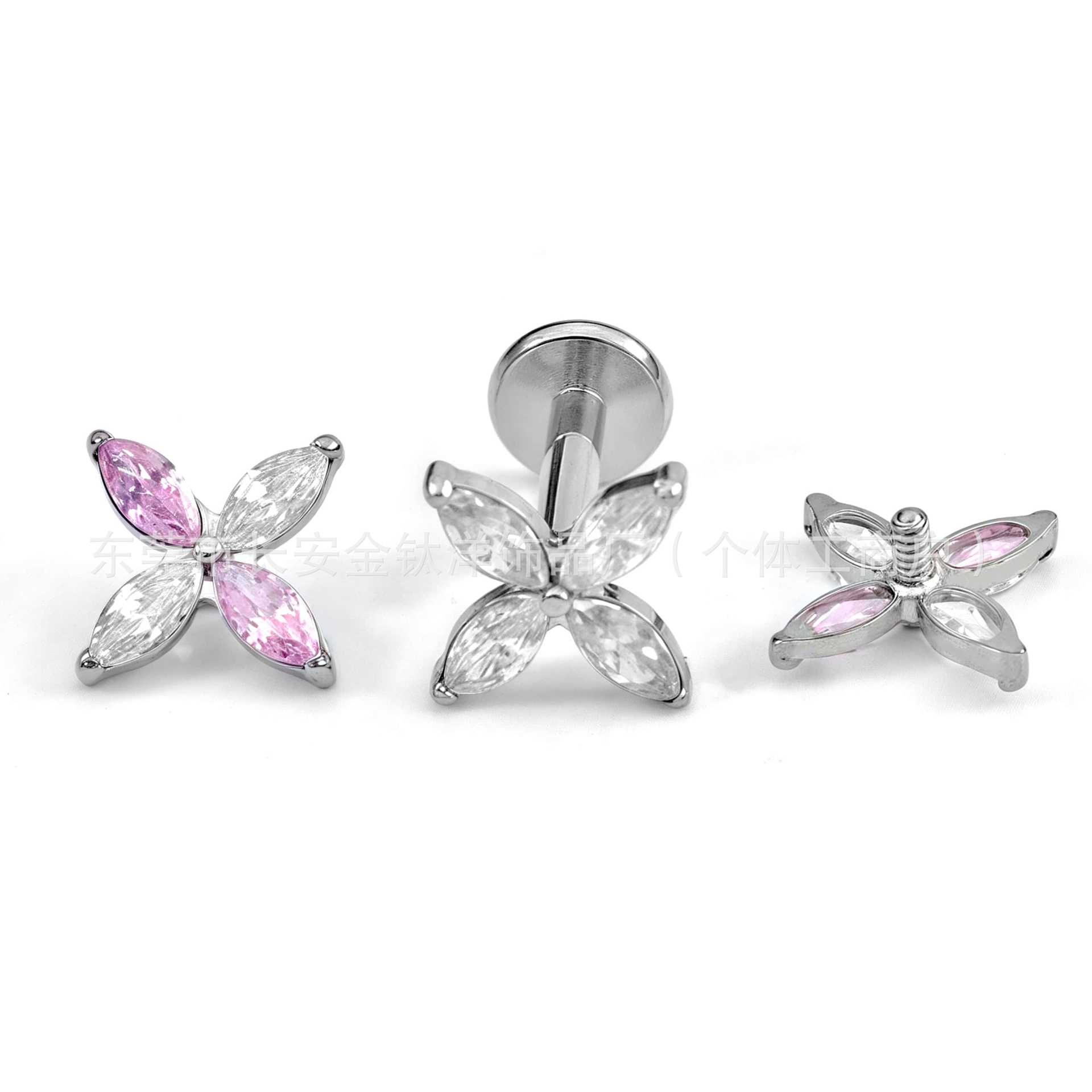 F136 Titanium Four-Leaf Flower Marquise Zircon Lip Nose Ear Piercing Jewelry G23 Titanium Alloy Body Jewelry - Image 2