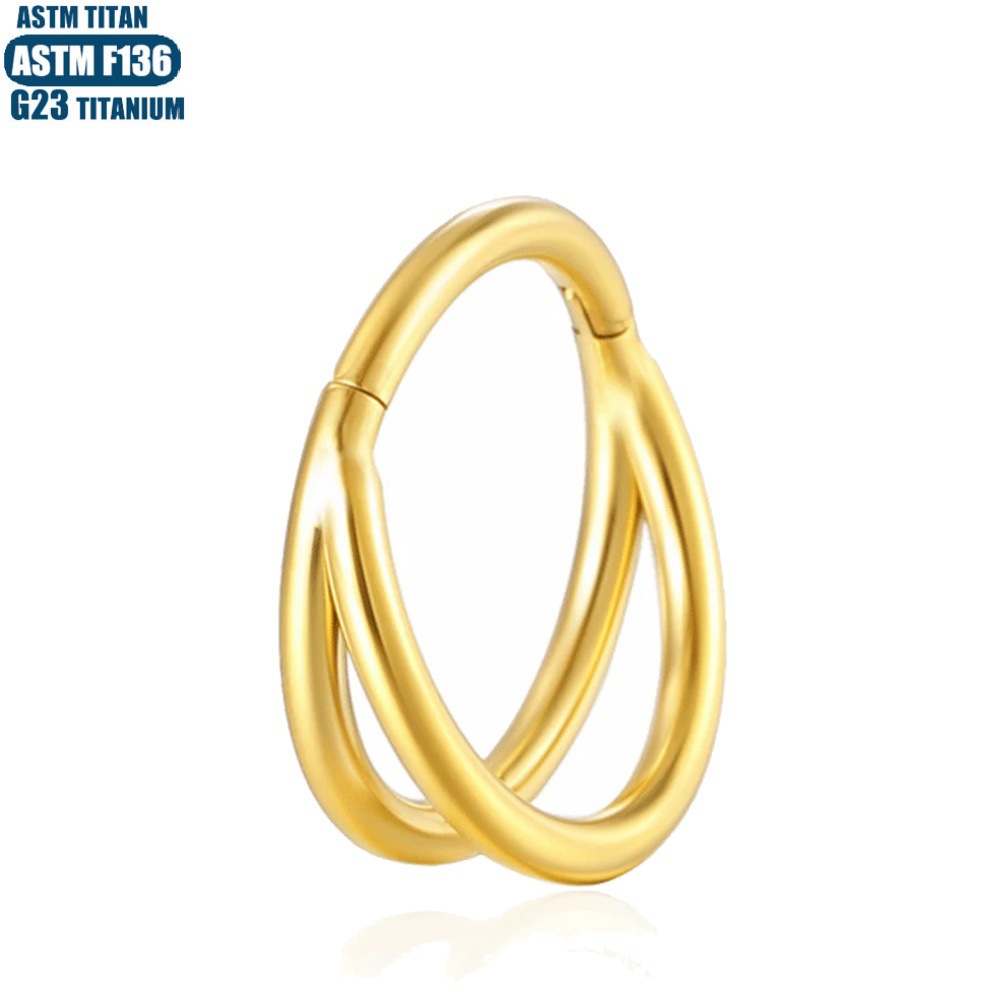 G23 Titanium Nose Ring Double-Layer Geometric Body Piercing Jewelry Fashionable Septum Ear Earrings - Image 3