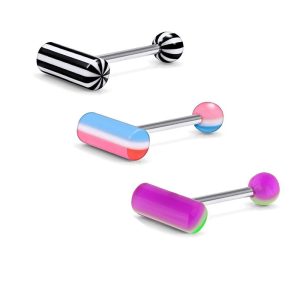 Double Color Acrylic Star Tongue Ring Stainless Steel Tongue Barbell Piercing Jewelry