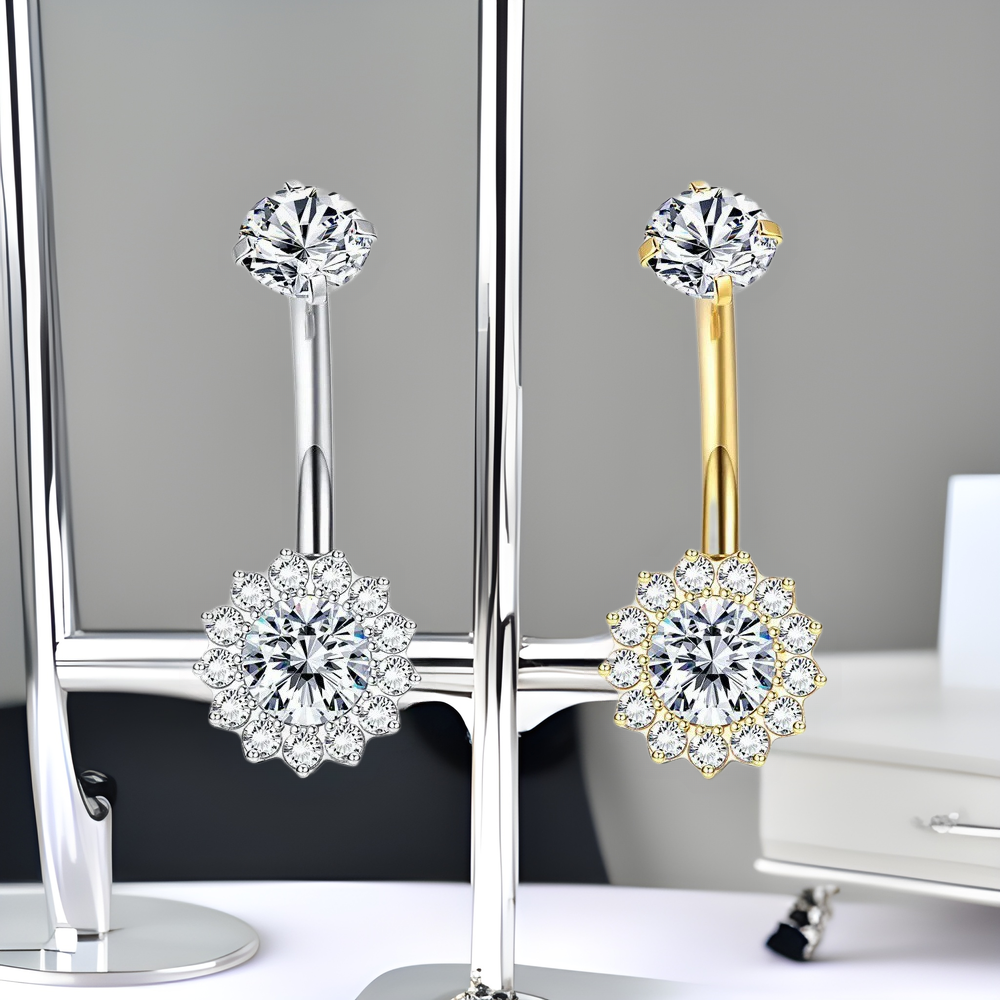 F136 Titanium Alloy Flower Shape Zircon Navel Claw Inner Thread Sexy Belly Ring Navel Piercing Jewelry - Image 4