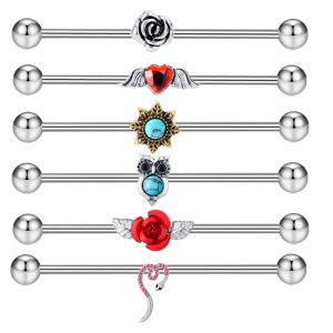 Industrial Earring Set - 316L Surgical Steel Barbell Cross Bar Piercing Jewelry for Ear