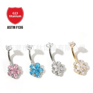 Sunflower Titanium Belly Button Ring with 5A Zircon G23 ASTM F136 Belly Piercing Jewelry
