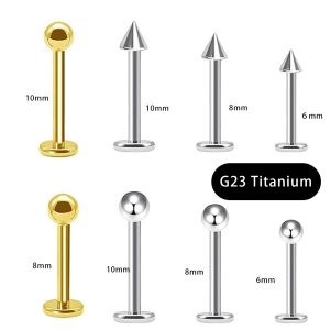 G23 Titanium External Thread Lip Piercing 16g Rod Tip Cone Tongue Piercing Devil Piercing Flat Base Rod Ear Piercing Titanium Alloy Body Piercing Jewelry