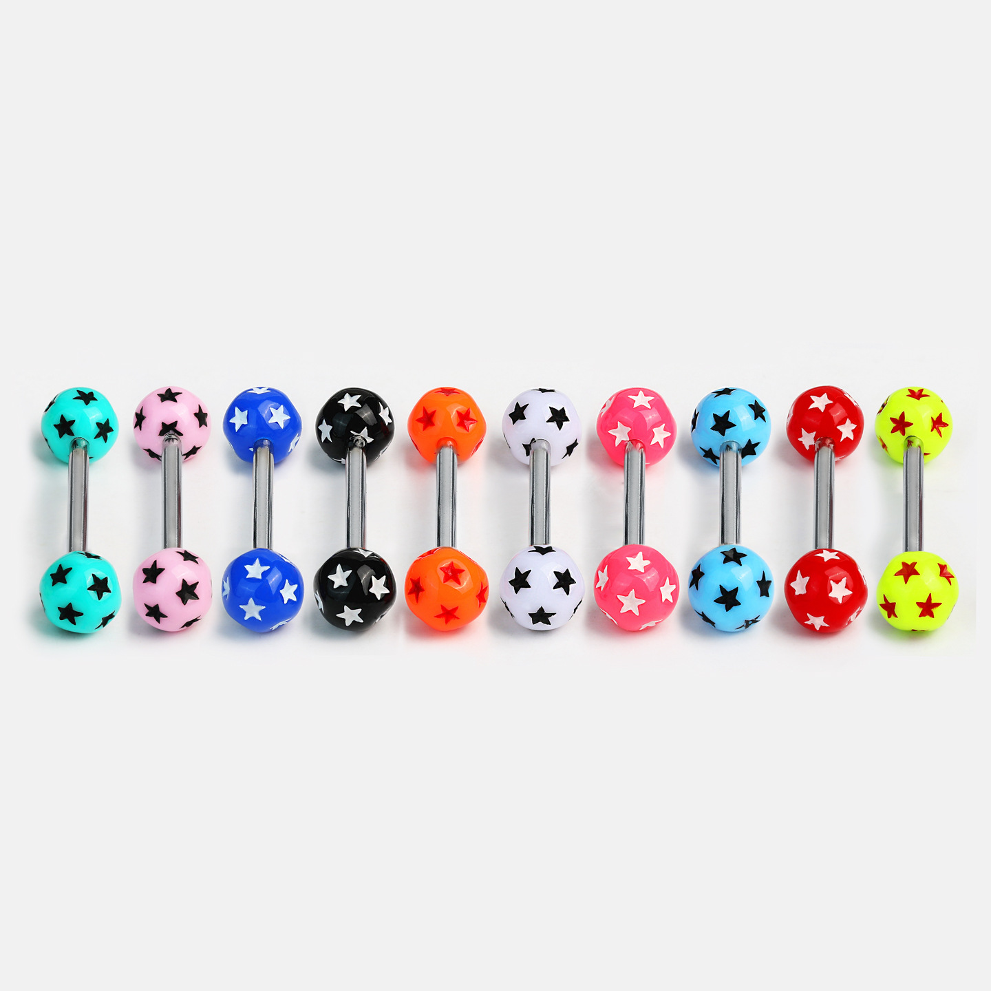 Double-Headed Round Ball Five-Pointed Star Tongue Barbell, 10 Colors Acrylic, European & American Trendy Body Piercing Jewelry, Wholesale - Image 5