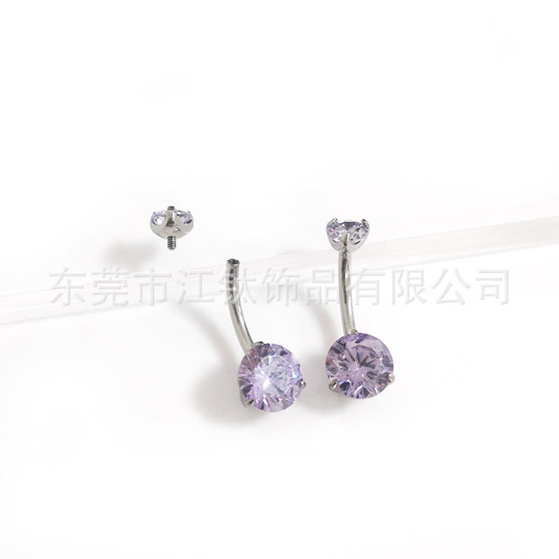 F136 Titanium Navel Nail Double-Headed Three-Claw 5A Round Zircon Belly Button Ring - Image 2