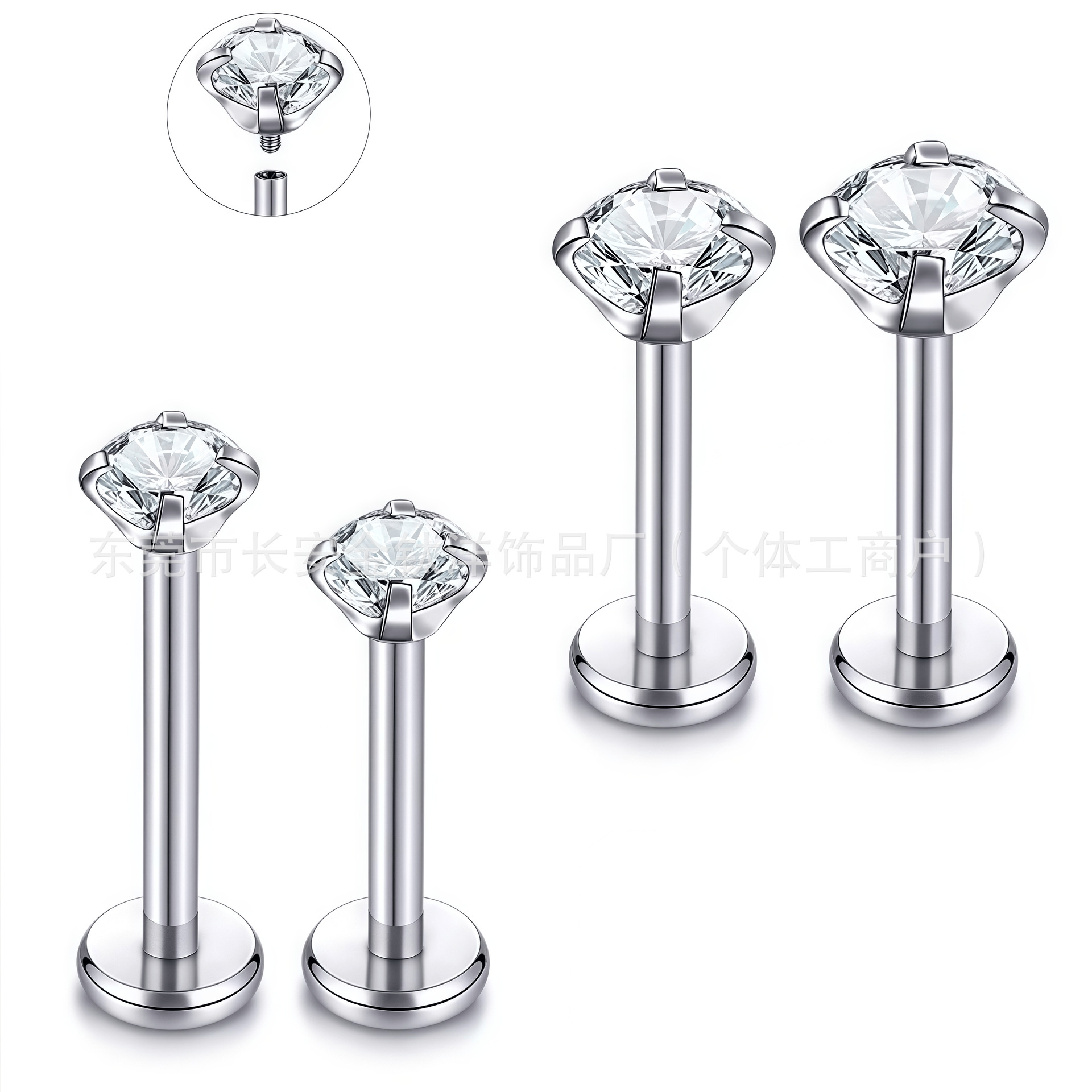 F136 Titanium Round Base Four-Prong Inlaid 5A Zircon Lip Stud Nose Stud G23 Titanium Alloy Body Piercing Jewelry Ear Bone Stud - Image 2