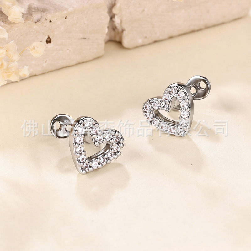 European American Stainless Steel Heart Buried Nail Body Piercing 316L Steel Inlaid Zircon Cartilage Earring - Image 4