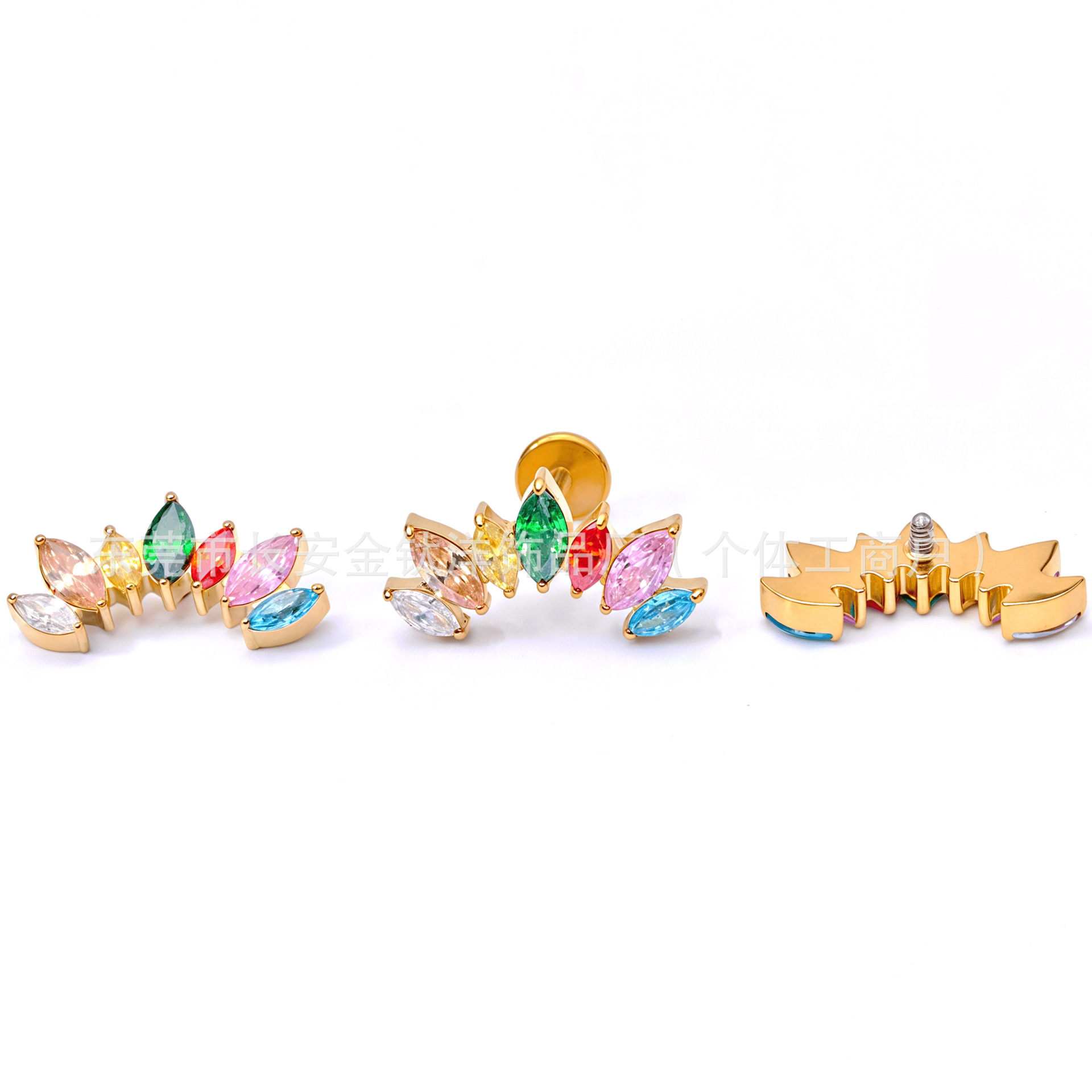F136 Titanium 18K Gold-Plated Seven-Leaf Marquise Ear Lip Nose Stud Piercing Jewelry - Image 2