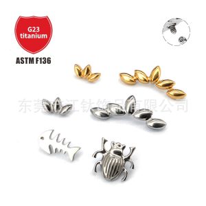 G23 Titanium Alloy Fish Bone Leaf Stud Earring - ASTM F136 Butterfly Insect Earrings for Unisex
