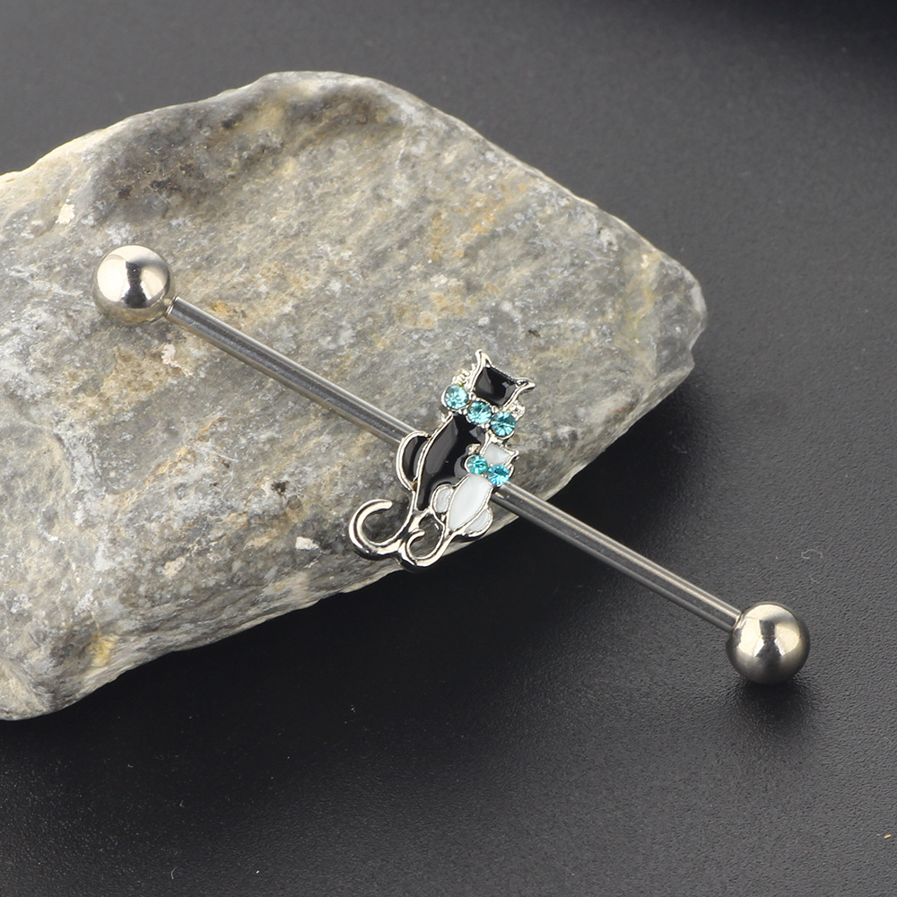 Industrial Barbell Ear Stud Stainless Steel Multiple Piercing Jewelry LOVER Cat - Image 5