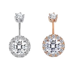 Korean Double-Headed Round Zircon Navel Ring Surgical Steel Gold Body Piercing