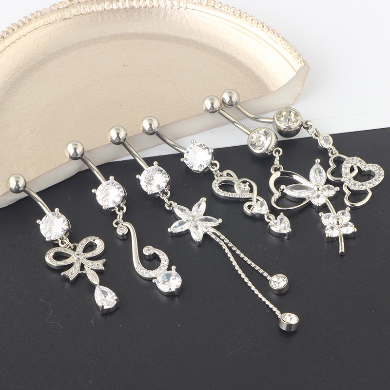 2021 Summer Cartoon Crown Belly Button Ring Set 6-Piece Silver Stainless Steel Navel Piercing Jewelry - Image 2