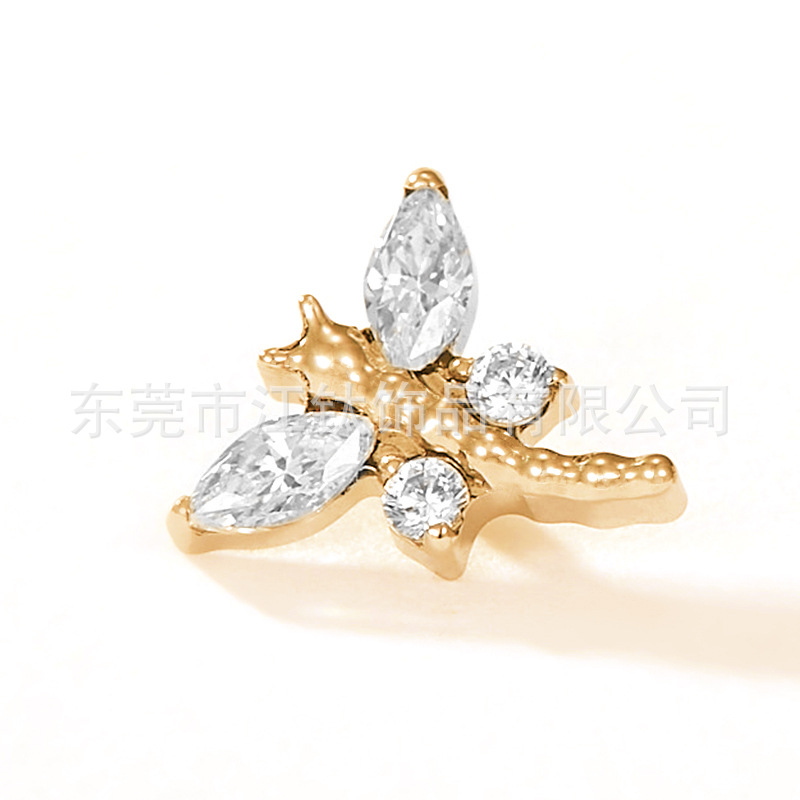 G23 Titanium Ear Bone Nail Zircon Dragonfly Stud - Gold White CZ Cartilage Piercing Jewelry - Image 2