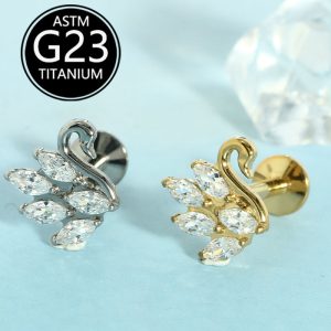 G23 Titanium Swan Internal Thread Lip Piercing with Zircon - Ear Bone & Canal Jewelry Wholesale