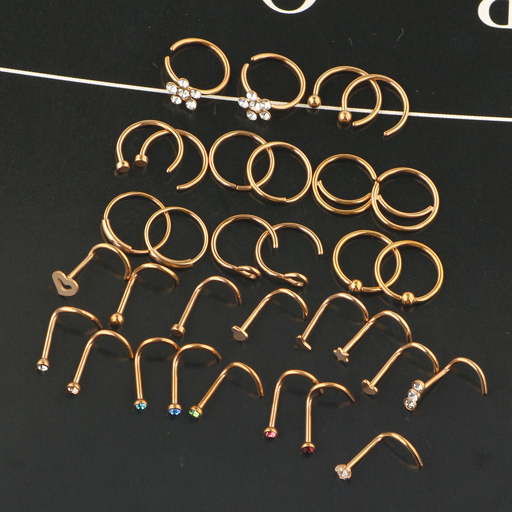 Amazon New Combination Nose Nail Nose Ring Set Stainless Steel Geometric Body Piercing Jewelry - Image 2