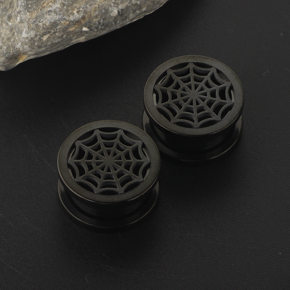 Black Spider Web Ear Stretcher 16mm 316L Stainless Steel Retro Punk Ear Plug Expander - Image 4