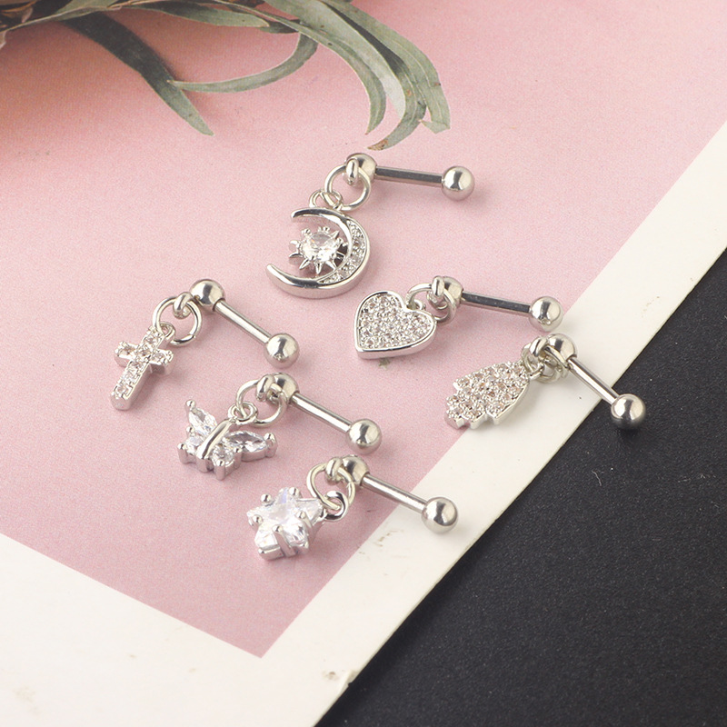 European American Trendy Titanium Steel Star Heart Zircon Ear Bone Nails for Women Wholesale Ebay - Image 2