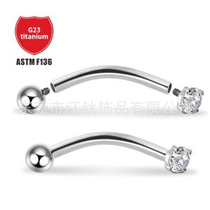 G23 Titanium Eyebrow Ring Inner Thread Bending Rod Ball Claw Zircon Arc Body Piercing Jewelry
