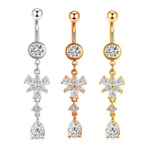 Rose Gold Heart Belly Ring Stainless Steel Navel Jewelry Wholesale