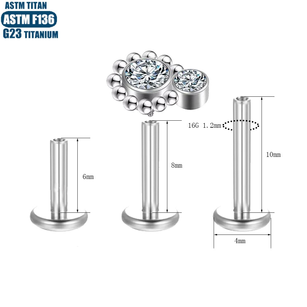 F136 Titanium Alloy Zircon Lip Ring Internally Threaded Labret Stud 16G Body Piercing Jewelry - Image 2