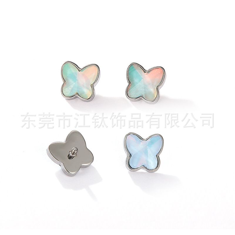 Butterfly G23 Titanium Alloy Ear Studs - Polished Glass Glossy Surface Body Piercing Jewelry - Image 3