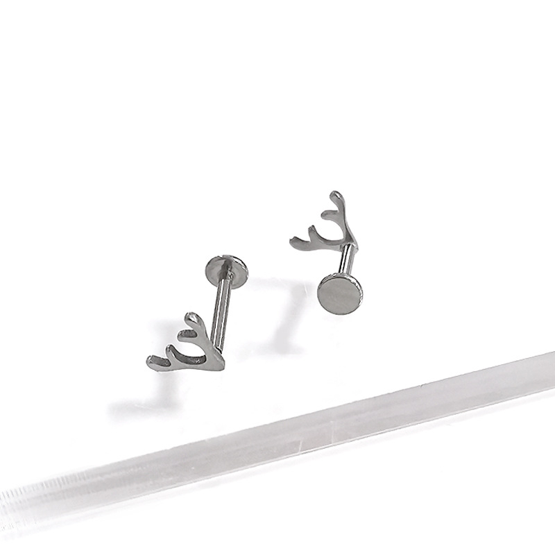 F136 Titanium Stud Earrings Christmas Antler Thread Ear Bone Stud G23 Titanium Alloy Body Piercing Jewelry - Image 2