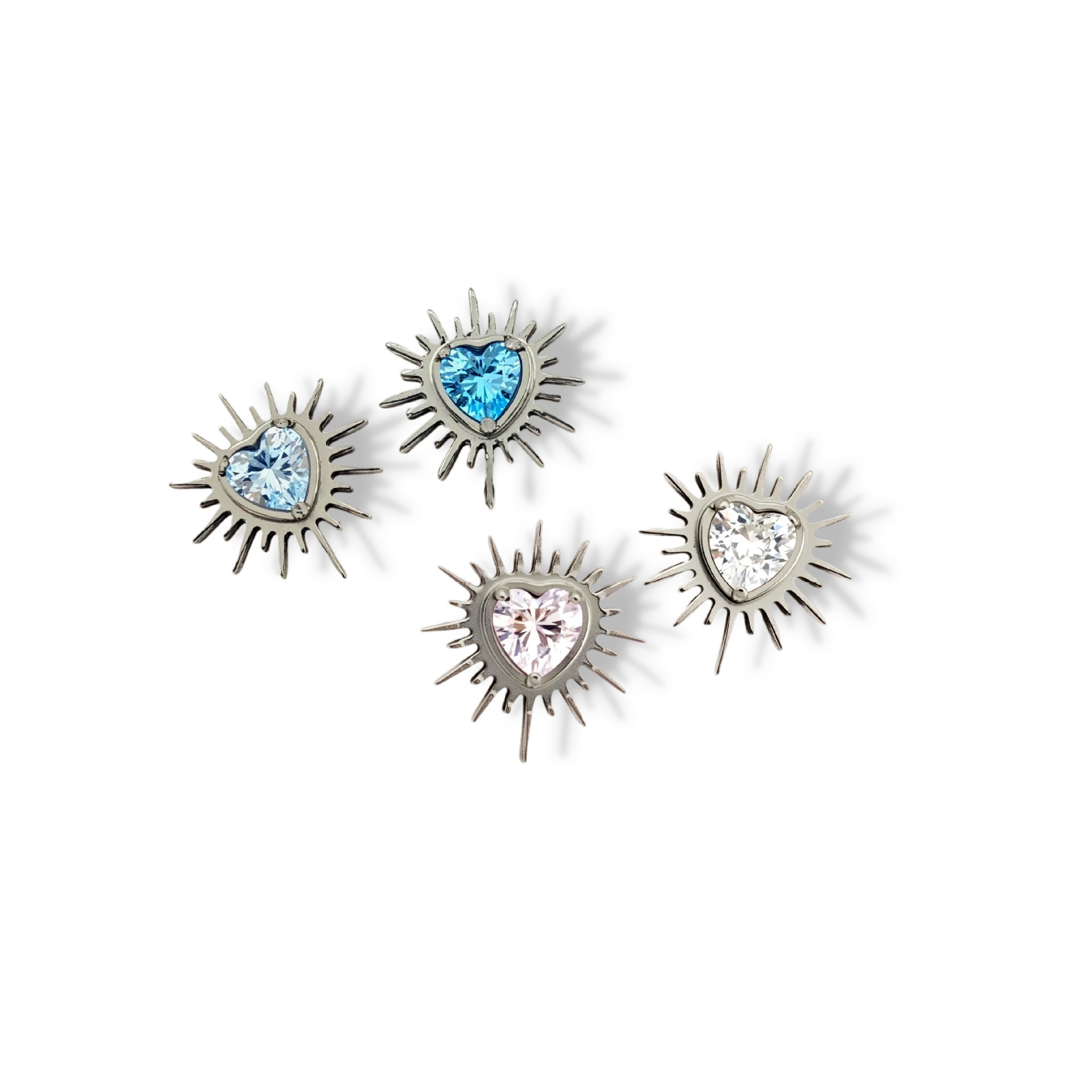 F136 Titanium Alloy Sea Urchin Heart Stud Earring with 5A Zircon - G23 Titanium Internally Threaded Piercing Jewelry - Image 3