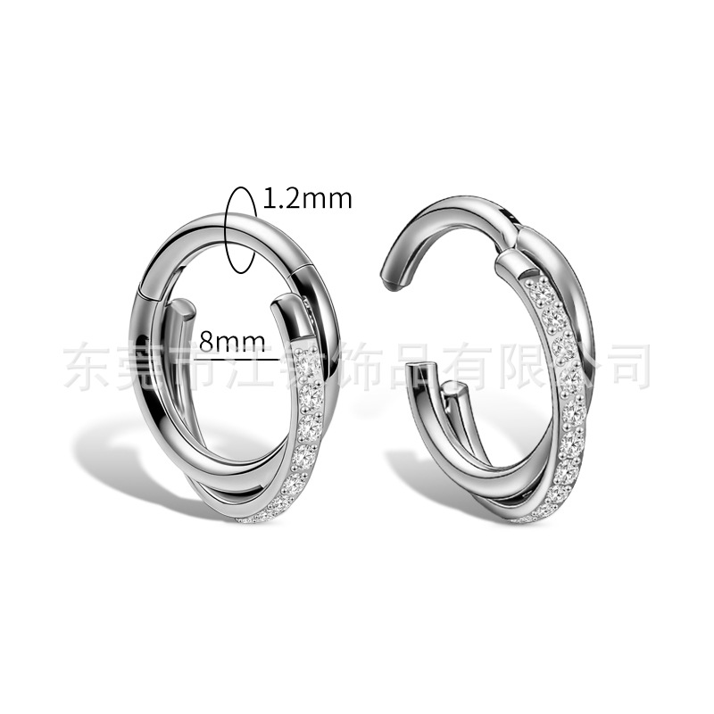 G23 Titanium Nose Ring Double-Layer Cross CZ Diamond Ring ASTM F136 Body Piercing Jewelry Earrings - Image 2