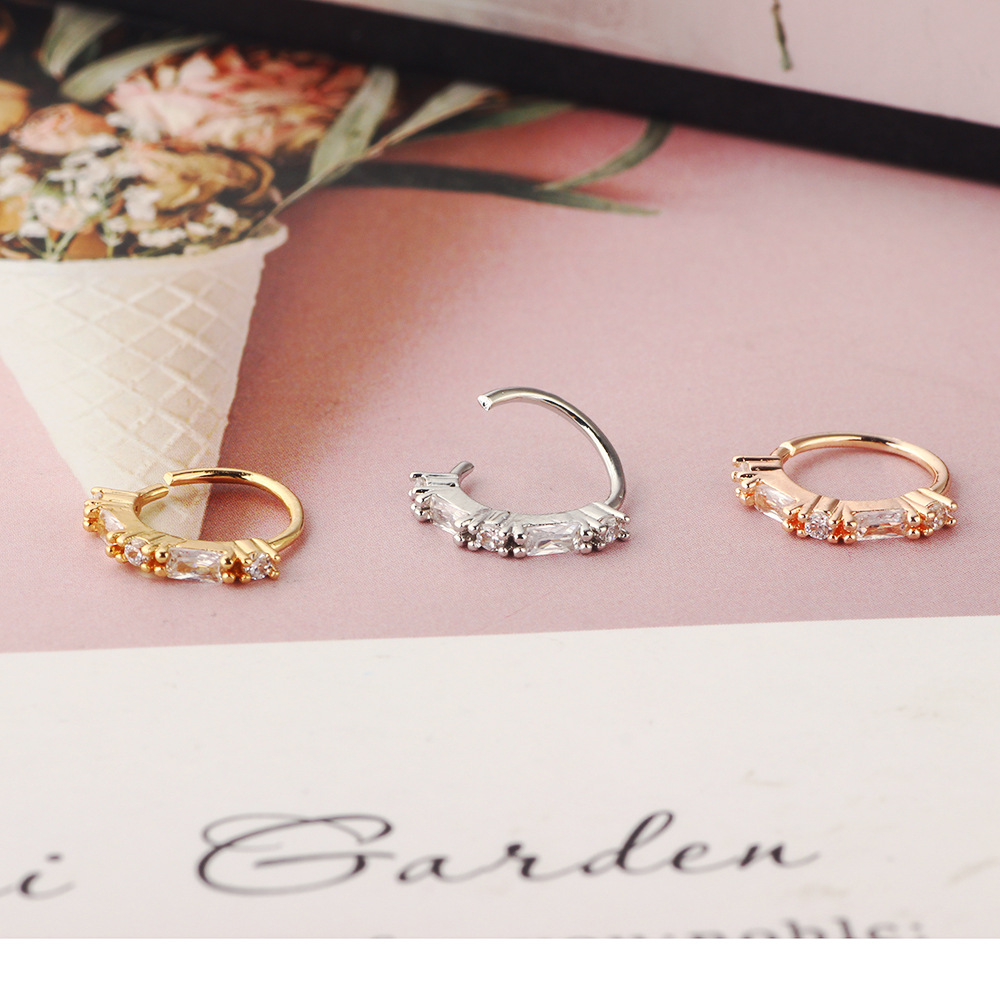 Gold Flower Zircon Nose Ring Nail, Cartilage Daith Earring, Copper Ear Bone Stud - Image 5