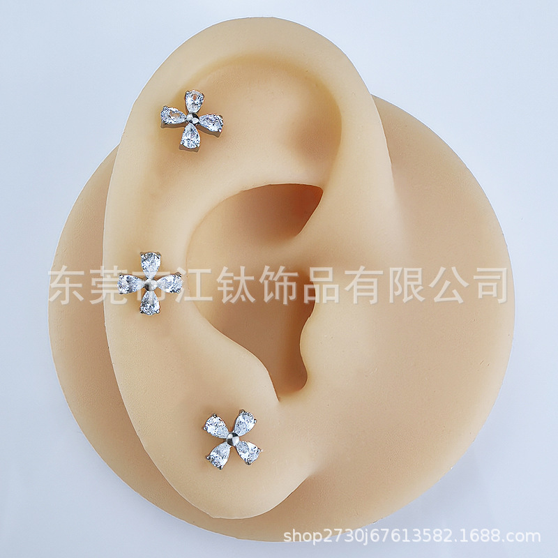G23 Titanium Cross Ear Cartilage Stud Inlaid with Zircon, Threaded Body Piercing Jewelry for Helix Tragus Conch - Image 2