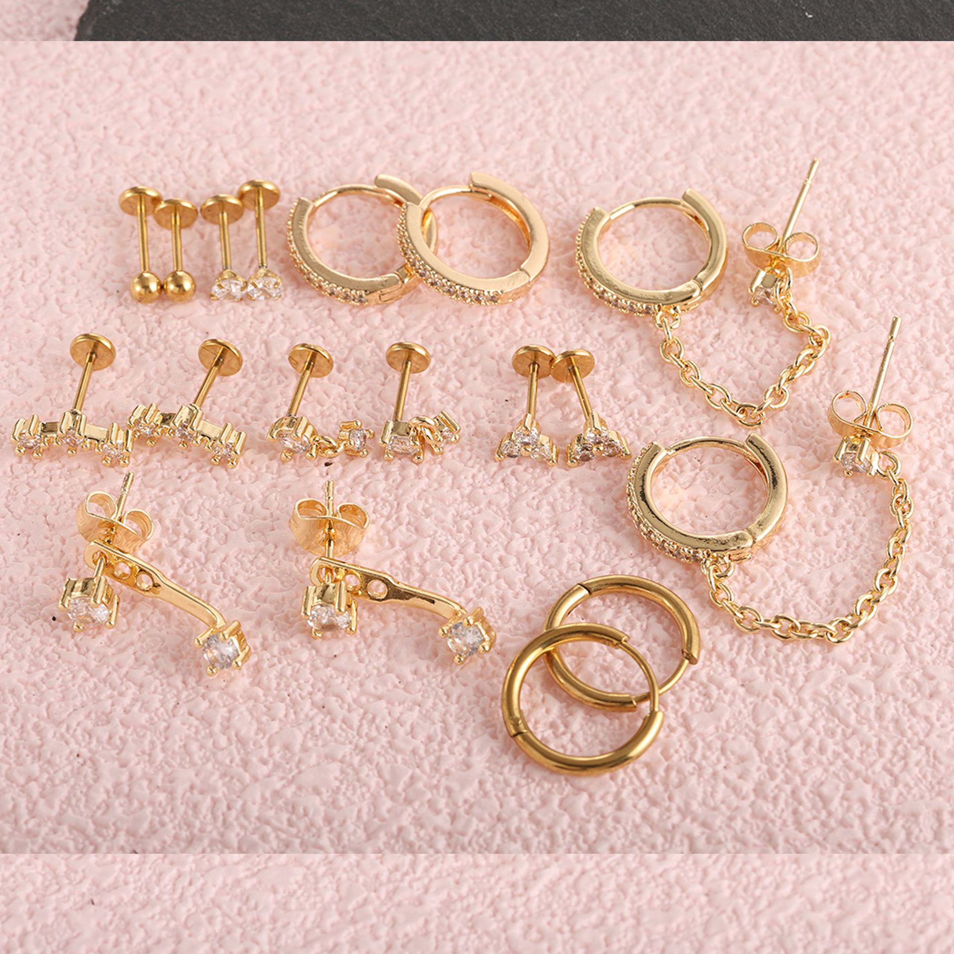 20 Piece Stainless Steel Lip Studs and Ear Cartilage Hoops Set, 20G Real Gold Plated Zircon Earrings - Image 3