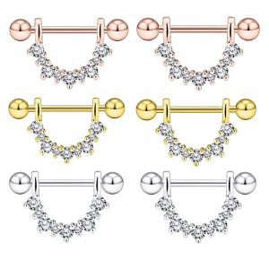 U-Shaped Nipple Ring with Crown Zircon - Rose Gold Stainless Steel Body Jewelry