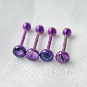 F136 Titanium Tongue Piercing - Purple Cat's Eye Titanium Alloy Internally Threaded Tongue Barbell Suitable for Drinking