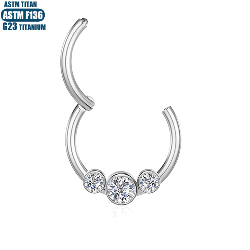 G23 Titanium Hinge Nose Ring with Zircon Earrings Seamless Ring Body Piercing Jewelry - Image 3