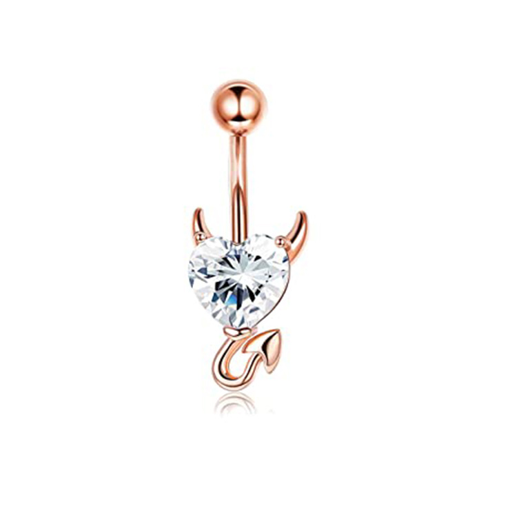 Demon Heart Shape Zircon Navel Ring Stainless Steel Belly Button Ring Rose Gold - Image 3