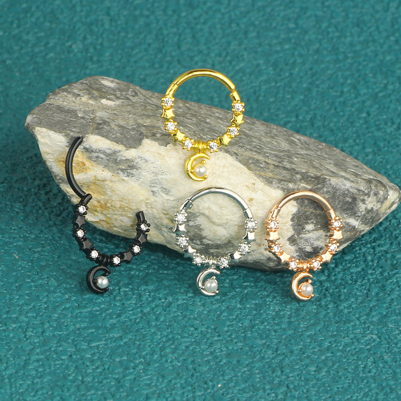 316L Stainless Steel Star Nose Ring with CZ, Rose Gold Nose Stud Ear Bone Ring Jewelry - Image 3